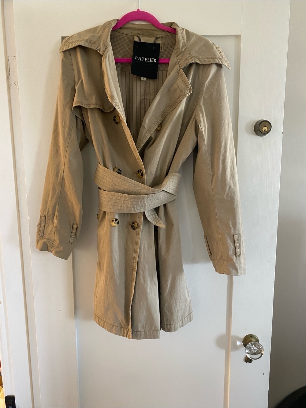 Women's Beige Double-Breasted Trench Coat with Belt